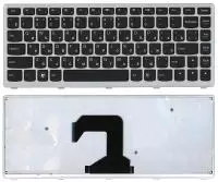 Клавиатура для ноутбука Lenovo IdeaPad U410, черная с серебристой рамкой