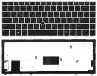Клавиатура для ноутбука HP EliteBook Folio 9470M, черная с серебристой рамкой и указателем