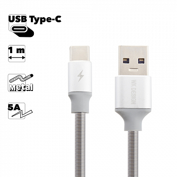 USB кабель WK WDC-083a Kingkong Type-C, 5А, 1м, металл (серебрянный)