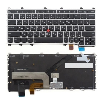 Клавиатура для ноутбука Lenovo ThinkPad Yoga 260, Yoga 370 черная, рамка серебряная, с джойстиком, с подсветкой