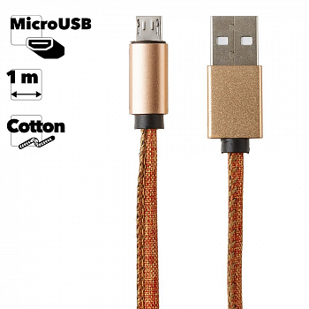 USB Дата-кабель Micro USB в джинсовой оплетке (оранжевый/коробка)