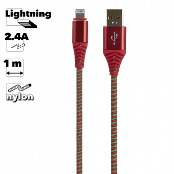 USB кабель "LP" для Apple Lightning 8-pin "Носки" (красный/блистер)