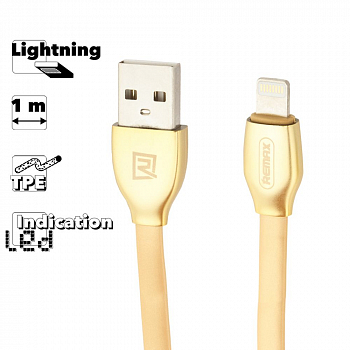 USB кабель REMAX RC-035i Laser Lightning 8-pin, 2.4А, LED, 1м, TPE (золотой)