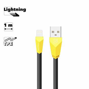 USB кабель REMAX RC-030i Aliens Lightning 8-pin, 1м, TPE (черный/желтый)