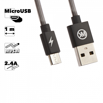 USB кабель WK WDC-039 Alloy MicroUSB, 1м, металл (черный)