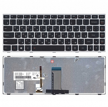 Клавиатура для ноутбука Lenovo IdeaPad Flex 2-14, G40-30, G40-70 черная, рамка серебряная, с подсветкой