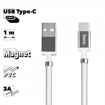 USB кабель HOCO U91 Magic Magnetic Type-C, 3А, магниты на кабеле, 1м, PVC (белый)