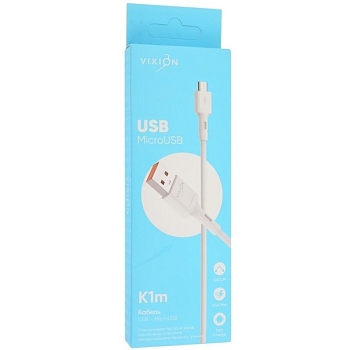 Кабель USB Vixion (K1m) MicroUSB, 1 метр, белый