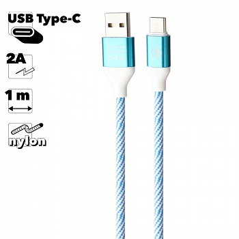 USB кабель "LP" USB Type-C "Волны" (голубой/белый/европакет)