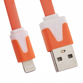 USB кабель "LP" для Apple iPhone, iPad Lightning 8-pin плоский узкий (оранжевый/европакет)