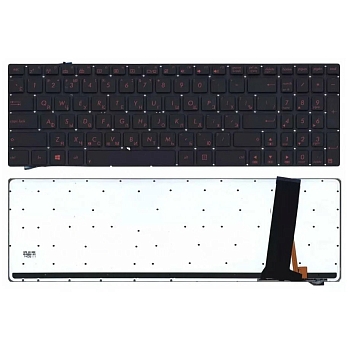 Клавиатура для ноутбука Asus N56DP, N56DY, N56VB, N76vz, N56VJ, N56VM, N56VZ, N76VB, черная, кнопки красные с подсветкой