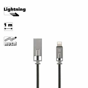 USB кабель REMAX RC-056i Royalty Lightning 8-pin, 1м, металл (черный)