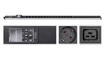 Cabeus PDU-32-16S-8C19-B-T Блок розеток для 19" шкафов, вертикальный, 16 розеток Schuko, 8 розеток IEC 320 C19, 32А, автомат защиты, алюминиевый корпу