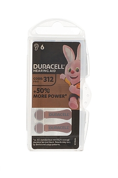 Батарейка (элемент питания) Duracell Hearing AID 312, 1 штука