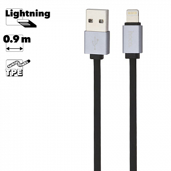 USB кабель HOCO U33 Retractable Lightning 8-pin, рулетка, 0.9м, TPE (черный)