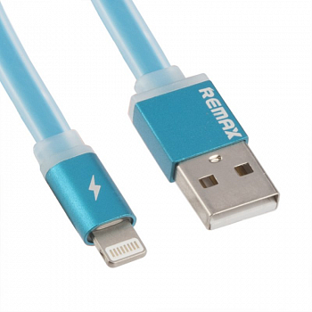 USB кабель REMAX RE-005i Lightning 8-pin, плоский, с золотым коннектором, 1м, PVC (синий)