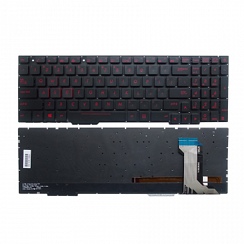 Клавиатура для ноутбука Asus GL553, GL553V, ZX553VD, ZX53V, ZX73, FX553VE, FX753VD, FX753VE черная, кнопки красные, с подсветкой