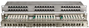 PPHD-19-48-8P8C-C6-SH-110D Патч-панель высокой плотности 19", 1U, 48 портов RJ-45, полный экран, категория 6, Dual IDC Hyperline