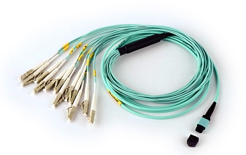 Сборка кабельная TopLan MPO-12LC, 12 волокон OM3, низкие потери, LSZH, 7 м, аква