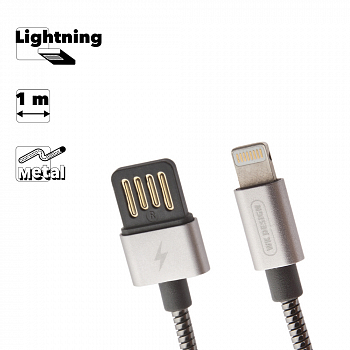 USB кабель WK WDC-039 Alloy Lightning 8-pin, 1м, металл (черный)