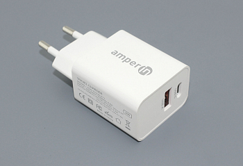 Блок питания (сетевой адаптер) Amperin USB-A, USB-C (YDS-TC030-011) 30W, white