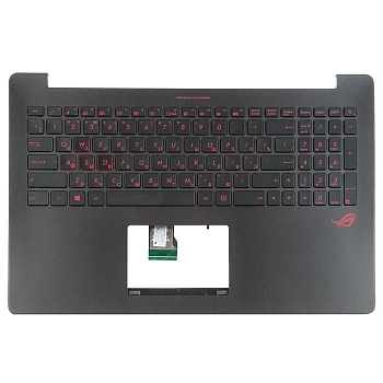 Клавиатура для ноутбука Asus N501JW с топкейсом, черная с подсветкой, красные буквы, с динамиками, с креплением под HDD