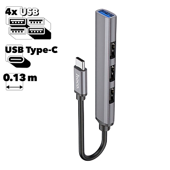 USB-C Хаб HOCO HB26 4 in 1 3хUSB 2.0 + 1xUSB 3.0 (серый)