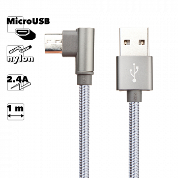 USB кабель BOROFONE BX26 Express MicroUSB, 2.4А, угловой, 1м, нейлон (серый)