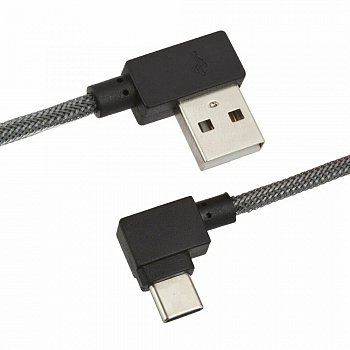 USB кабель "LP" Type-C Г-коннектор оплетка леска (черный/блистер)