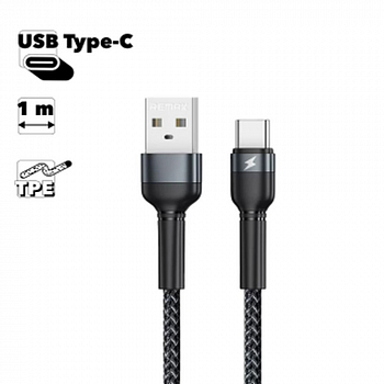 USB кабель REMAX RC-124a Jany Type-C, 2.4А, 1м, нейлон (черный)