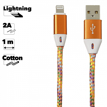 USB кабель "LP" для Apple Lightning 8 pin оплетка и металлические разъемы 1м. (оранжевый/европакет)