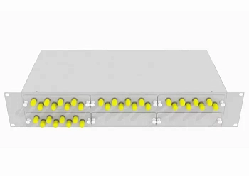 Кросс оптический стоечный 19", 32 ST/UPC адаптеров, многомодовый (50/125), 2U, серый, укомплектованный, TopLAN