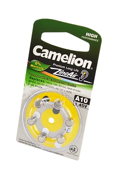 Батарейка (элемент питания) Camelion Zinc-Air A10-BP6 (0% Hg) BL6, 1 штука