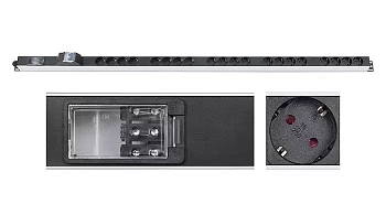 Cabeus PDU-16-20S-B-T Блок розеток для 19" шкафов, вертикальный, 20 розеток Schuko, 16А, автомат защиты, алюминиевый корпус, клеммная колодка