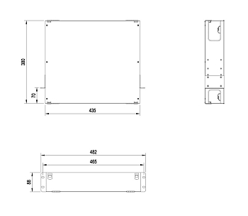 FO-19BX-2U-F0-6xSLT-W120H32-EMP Патч-панель 19” универсальная, пустой корпус, 2U, фиксированная рама горизонтальная, 6 слотов (3х2), вмещает 6 FPM пан