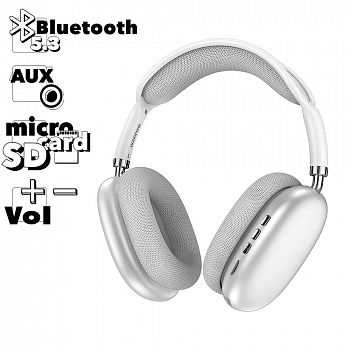 Bluetooth гарнитура BOROFONE BO22 Elegant BT 5.3, 3.5мм, накладная, громкость +/- (серый)
