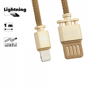 USB кабель WK WDC-030 Master Lightning 8-pin, 1м, металл (золотой)