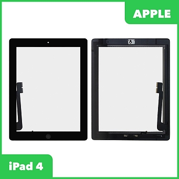 Тачскрин (сенсорное стекло) для планшета Apple iPad 4 (A1458, A1459, A1460) с кнопкой Home, черный, класс ААА, 9.7