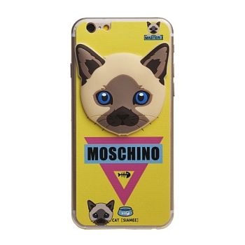 Защитное стекло для телефона Apple iPhone 6, 6S Moschino на переднюю и заднюю часть Кот Сиамский (желтое)