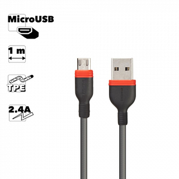 USB кабель REMAX RC-126m Choos MicroUSB, 2.4А, 1м, TPE (черный)