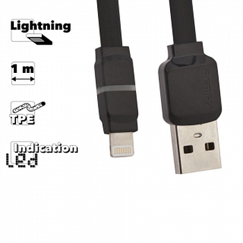 USB кабель REMAX RC-029i Breathe Lightning 8-pin, 2.4А, LED подсветка, 1м, TPE (черный)