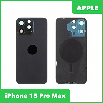 Задняя крышка для телефона Apple iPhone 15 Pro Max в сборе со стеклом камеры с логотипом (синий)