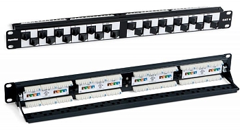 PP2A-19-24S-8P8C-C6-110 Патч-панель 19", 24 порта RJ-45, категория 6, UTP, 1U, Hyperline