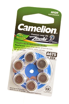 Батарейка (элемент питания) Camelion Zinc-Air A675-BP6 (0% Hg) BL6, 1 штука