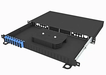 Кросс оптический стоечный выдвижной 19", 16 SC/UPC адаптеров, одномодовый, 1U, черный, укомплектованный, TopLAN