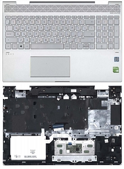 Клавиатура для ноутбука HP Envy 15-cn, 15-cp топкейс серебристый, с разбора
