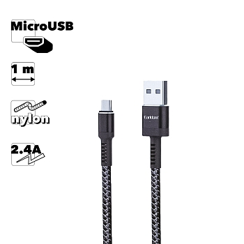 USB кабель Earldom EC-116M MicroUSB Metal + Nylon Braided Cable, 1 метр, черный