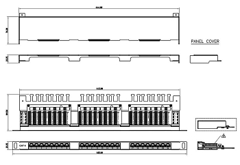 PPHD-19-24-8P8C-C6-SH-110D Патч-панель высокой плотности 19';, 0.5U, 24 порта RJ-45, категория 6, Dual IDC, экранированная Hyperline