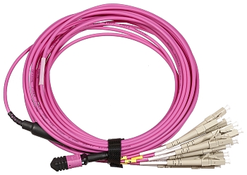 Сборка кабельная TopLan MPO-12LC, 12 волокон OM4, низкие потери, LSZH, 1 м, розовая