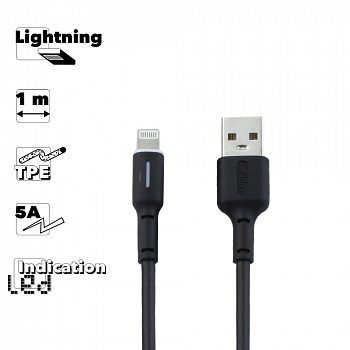 USB кабель Earldom EC-071I Lightning 8-pin, 5А, LED, 1м, TPE (черный)